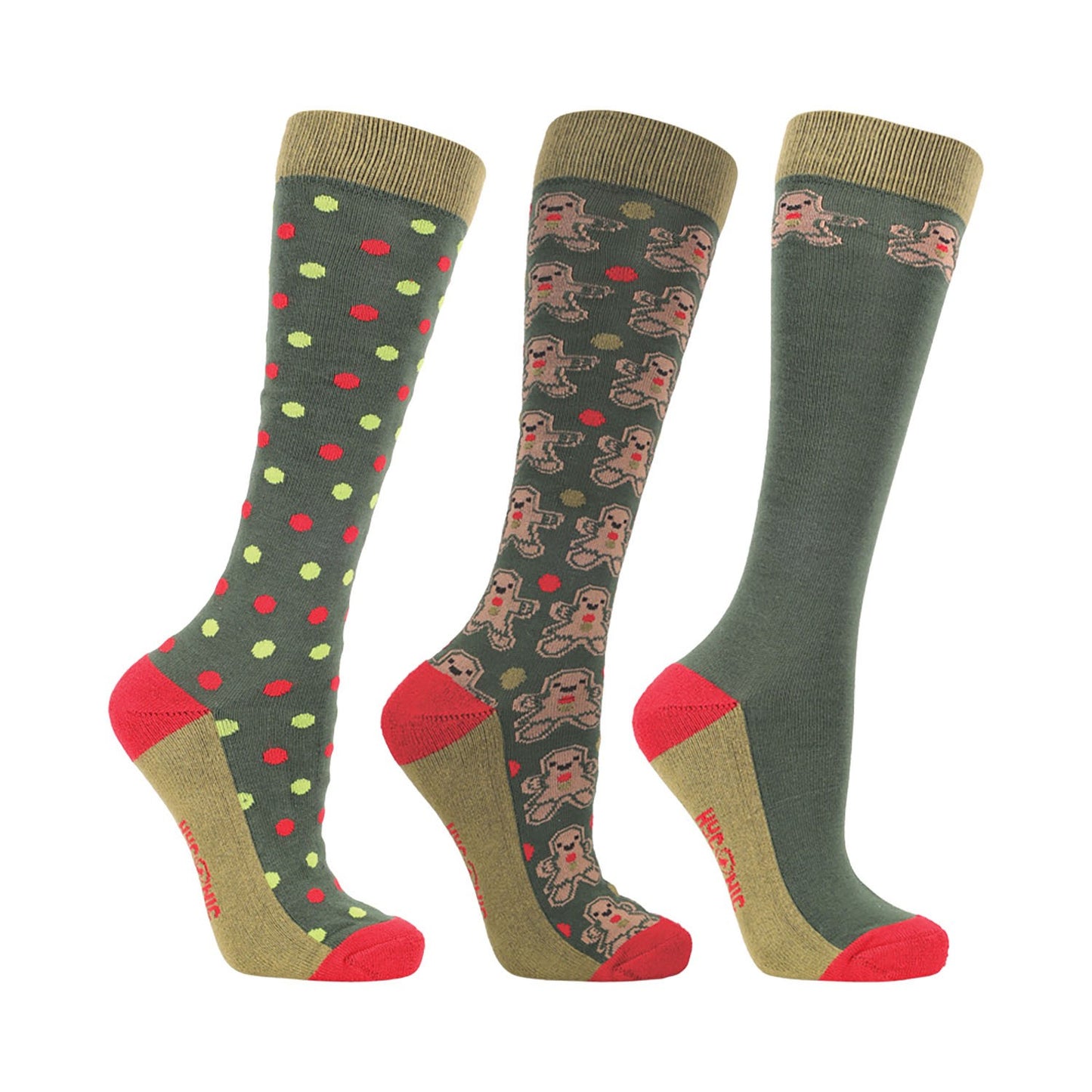 HyCONIC Christmas Gingerbread Socks by Hy Equestrian - Adult (4-8) x 3 Pack