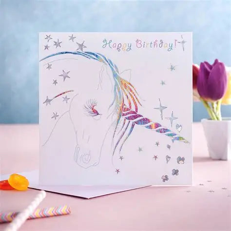 Deckled Edge Prancing Myth Card Happy Birthday - Unicorn Head