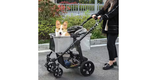PawHut Dog Stroller Detachable Adjustable Handlebar Grey