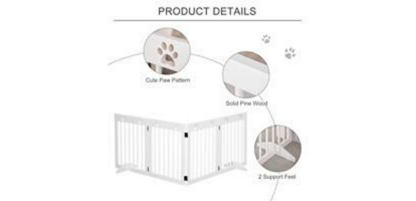 PawHut Pet Gate D06-084 610 x 2040 x 300 mm White