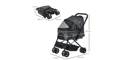 PawHut Pet Stroller Jogger with Reversible Handle and Safety Leash Grey