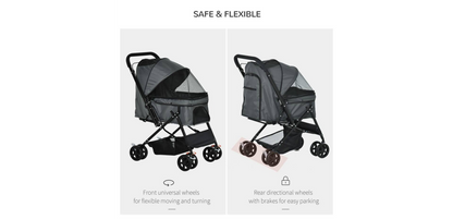 PawHut Pet Stroller Jogger with Reversible Handle and Safety Leash Grey