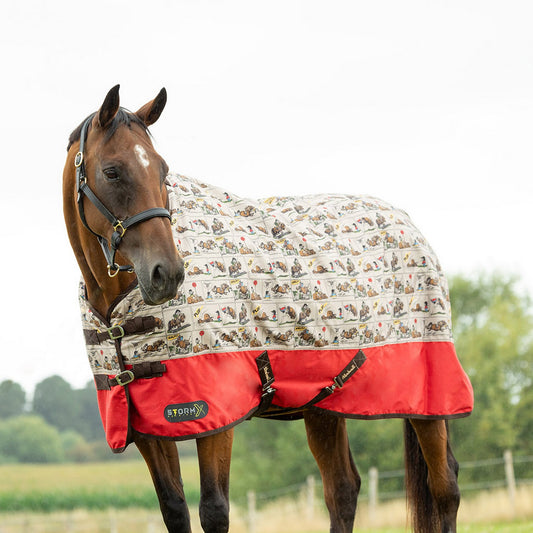StormX Original 0g Turnout Rug Thelwell Comic Chaos Taupe/Red