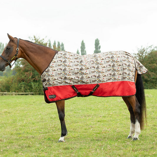 StormX Original 100g Turnout Rug Thelwell Comic Chaos Taupe/Red