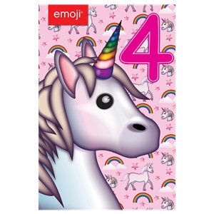 Unicorn Emoji 4th Birthday Card