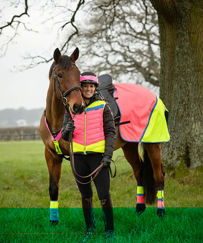 Equisafety Hi-Vis Waterproof Quarter Sheet Pink/Yellow