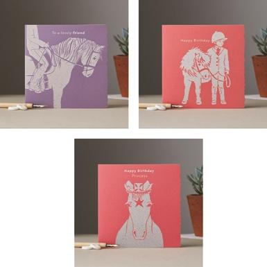 Deckled Edge Colour Block Pony Cards x 6 Pack