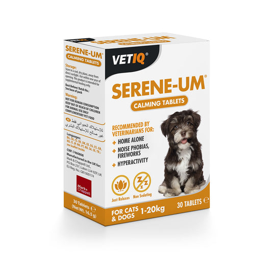 VetIQ Serene-UM Calming Tablets for Cats & Dogs 1-20kg - 30 Pack
